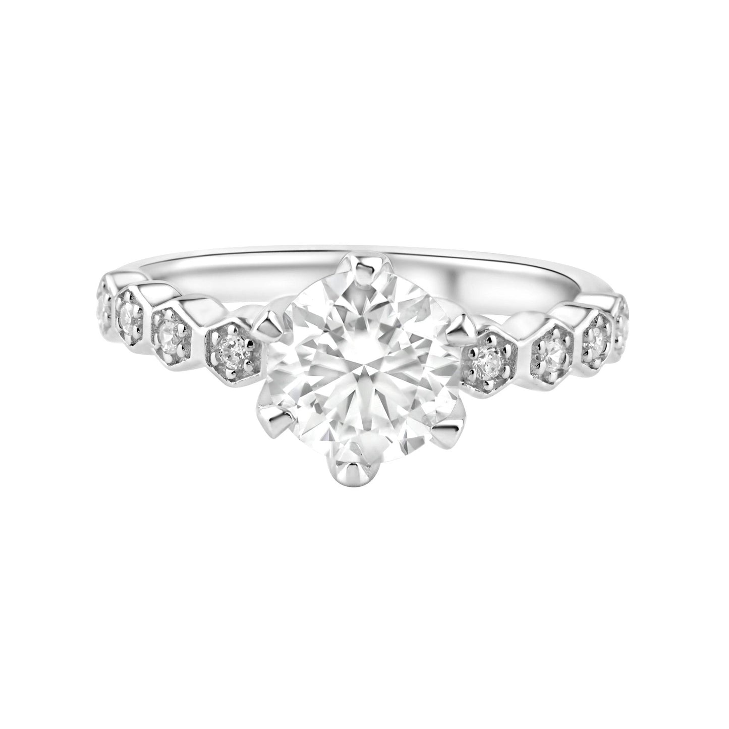 Rhodium Plated 925 Sterling Silver 1 Carat Round Moissanite and Clear CZ Ring - MBGR00005 SPI