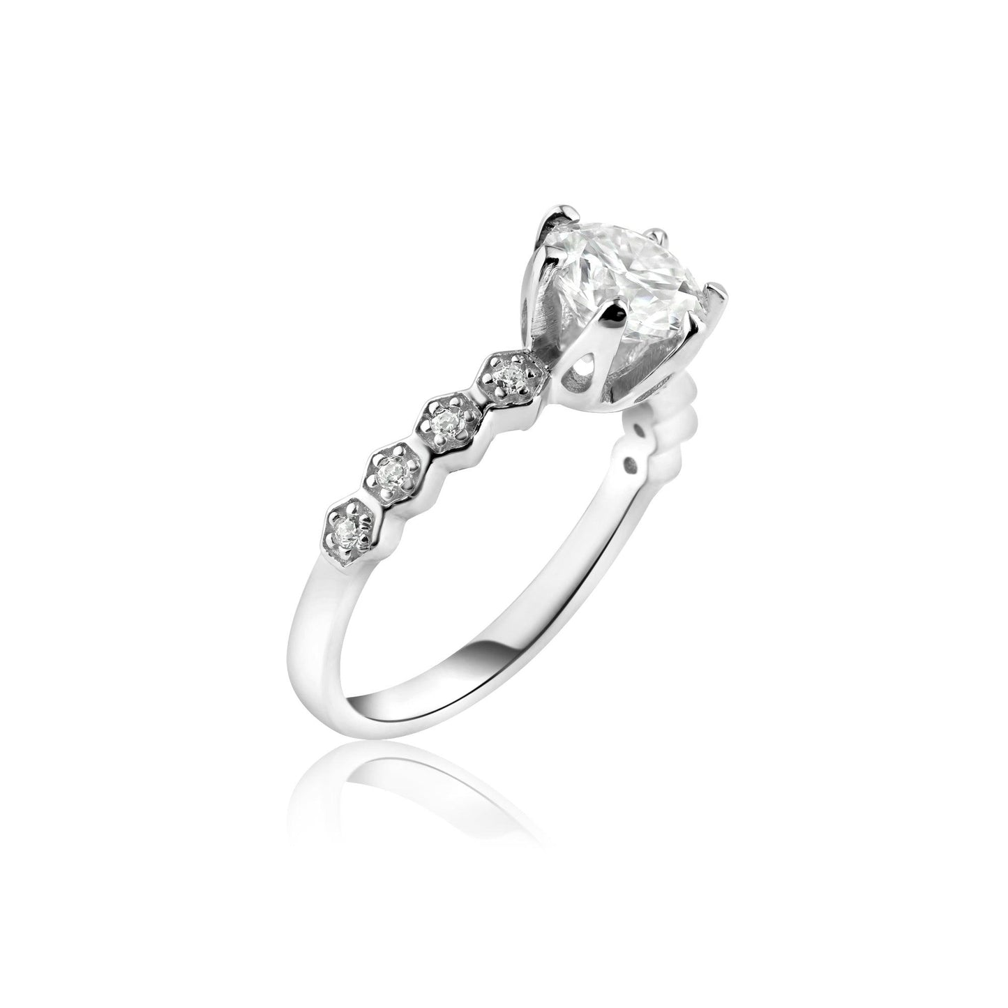 Rhodium Plated 925 Sterling Silver 1 Carat Round Moissanite and Clear CZ Ring - MBGR00005 SPI