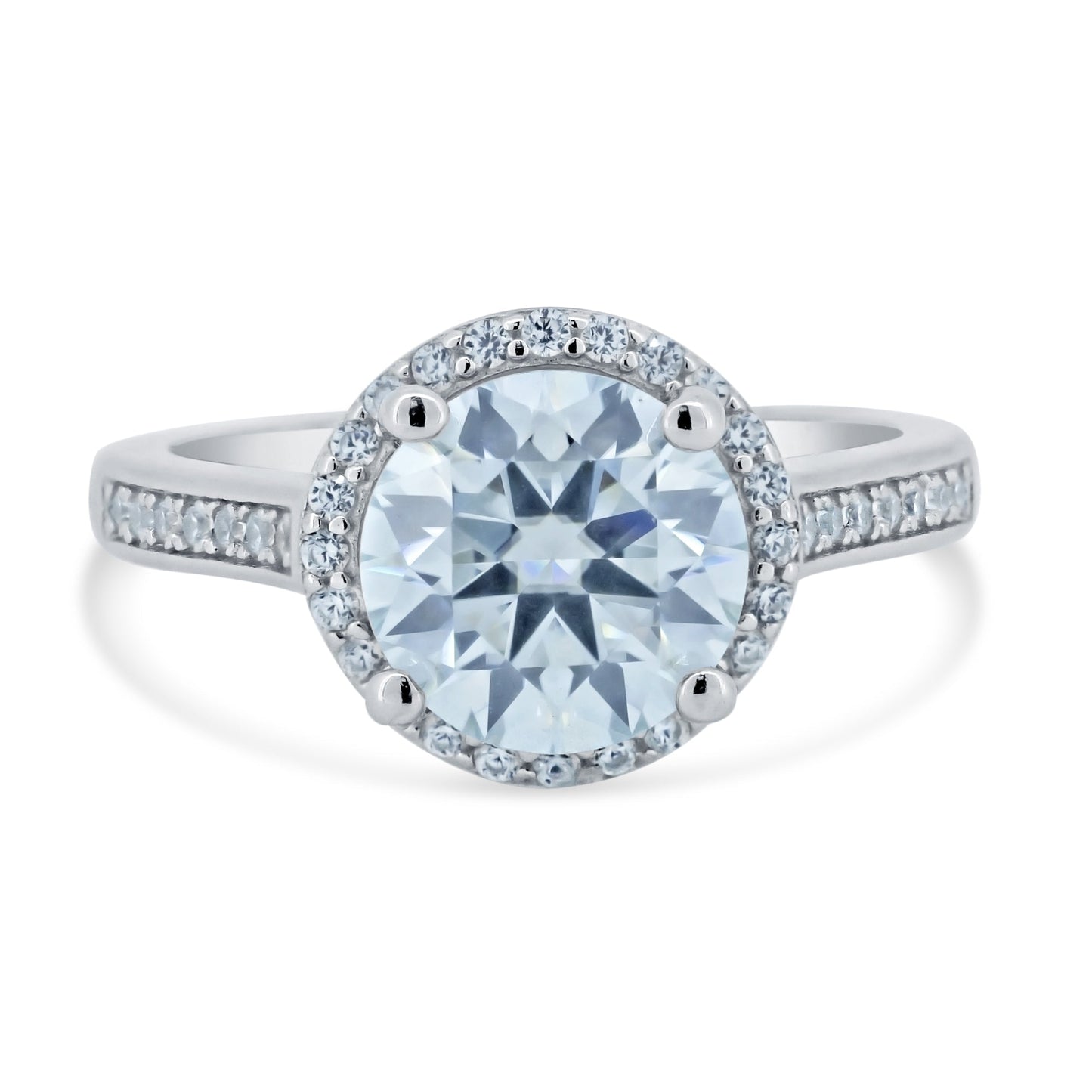 Rhodium Plated 925 Sterling Silver Halo Round Moissanite Stones Ring - MBGR00008 SPI