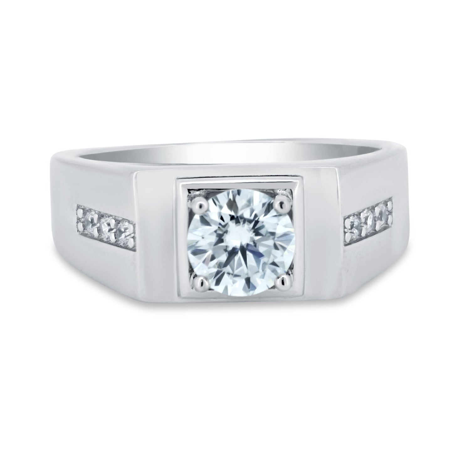 Rhodium Plated 925 Sterling Silver Men's 1 Carat Moissanite Stones Ring - MBGR00009 SPI
