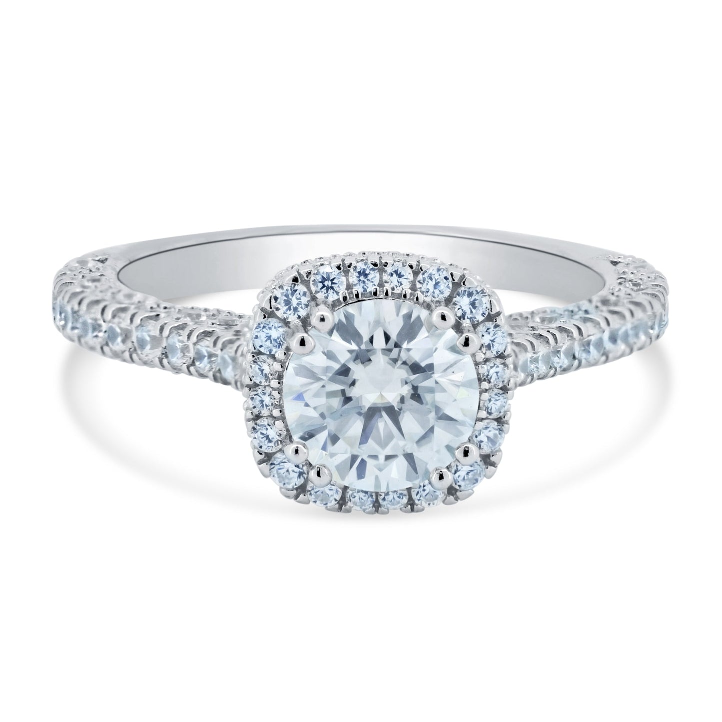Rhodium Plated 925 Sterling Silver 1 Carat Moissanite Stones with CZ Engagement Ring - MBGR00015 SPI