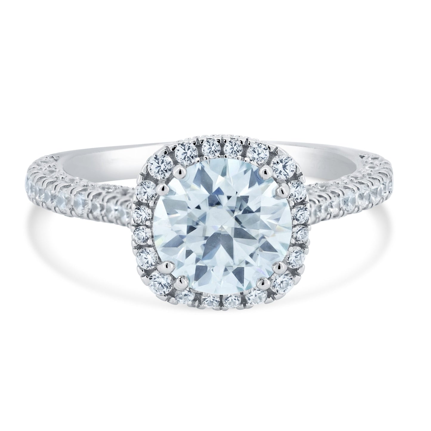Rhodium Plated 925 Sterling Silver 2 Carat Moissanite Stones with CZ Engagement Ring - MBGR00016 SPI