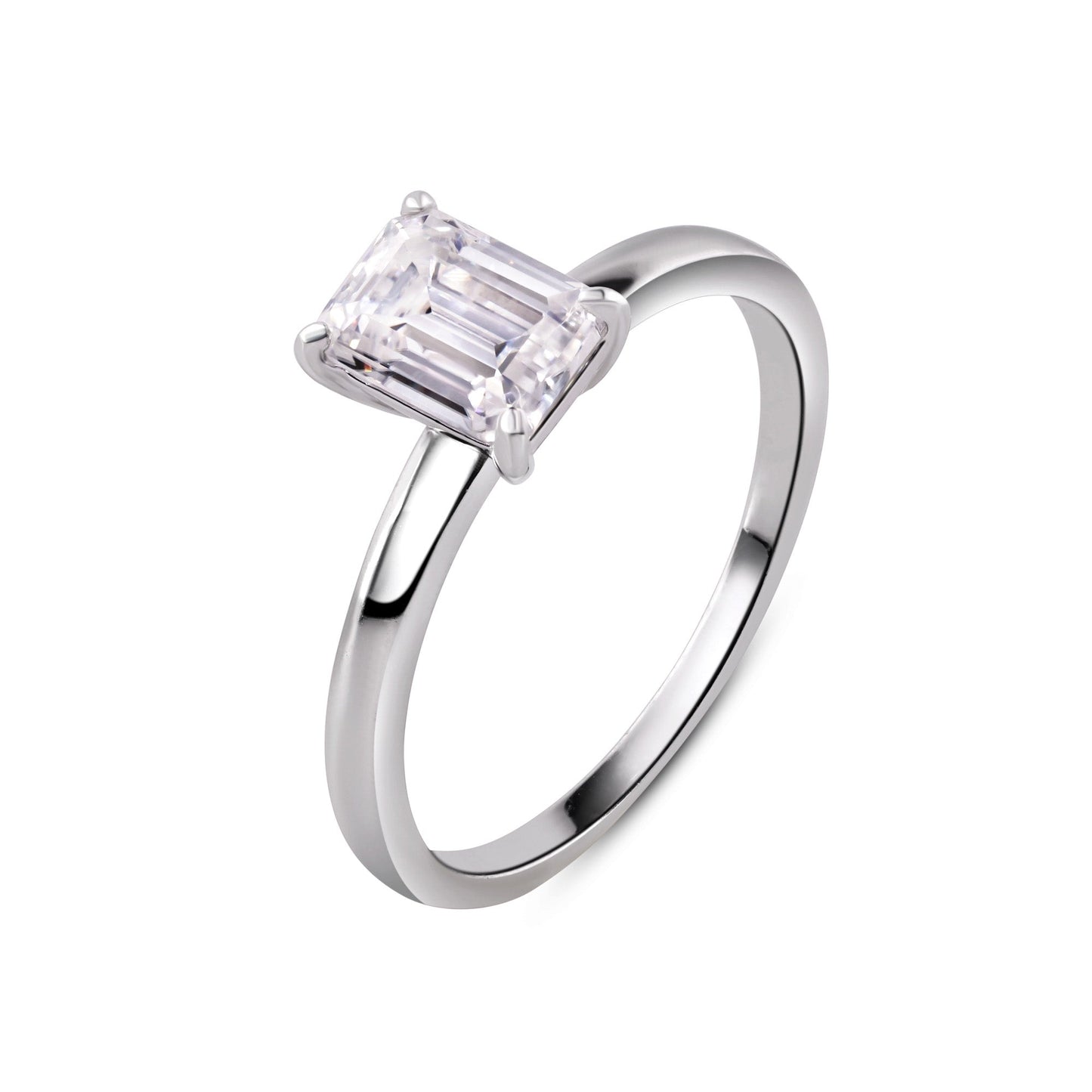 Rhodium Plated 925 Sterling Silver Baguette 1 Carat Moissanite Stone Engagement Ring - MBGR00017 SPI
