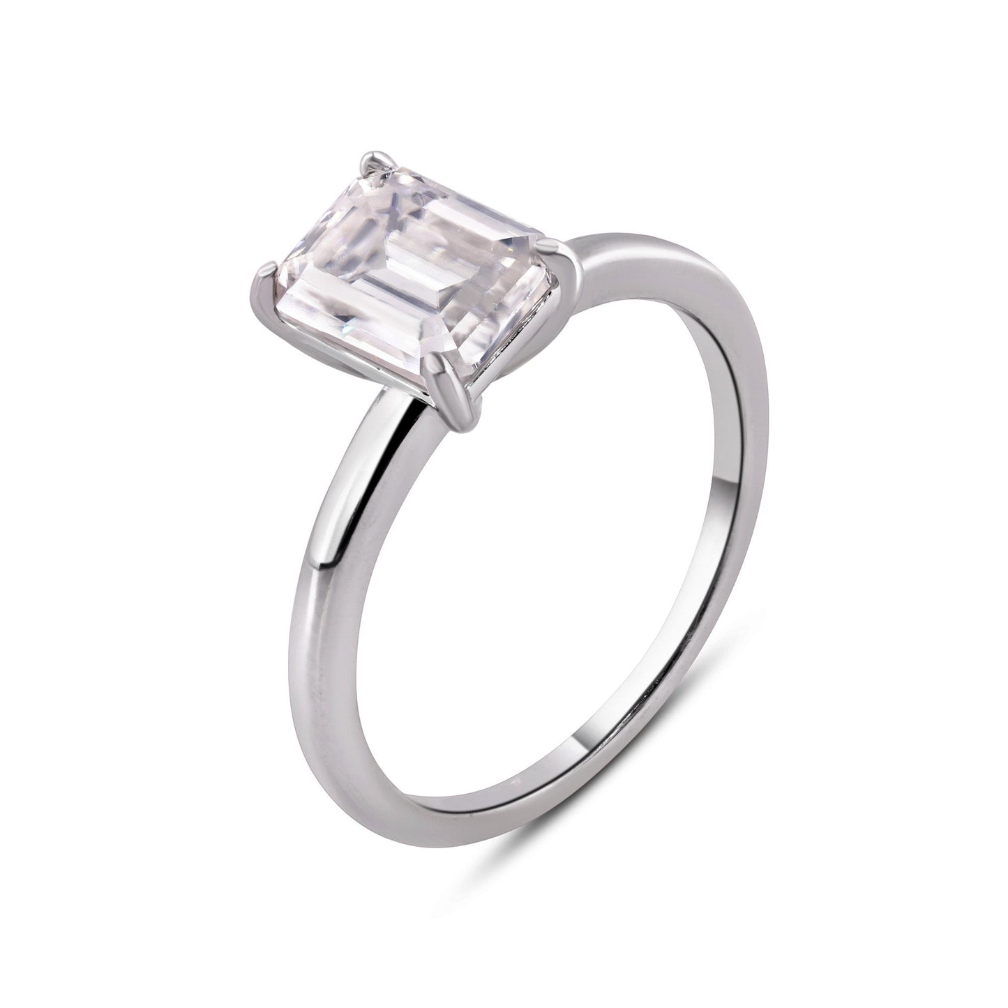 Rhodium Plated 925 Sterling Silver Baguette 2 Carat Moissanite Stone Engagement Ring - MBGR00018 SPI