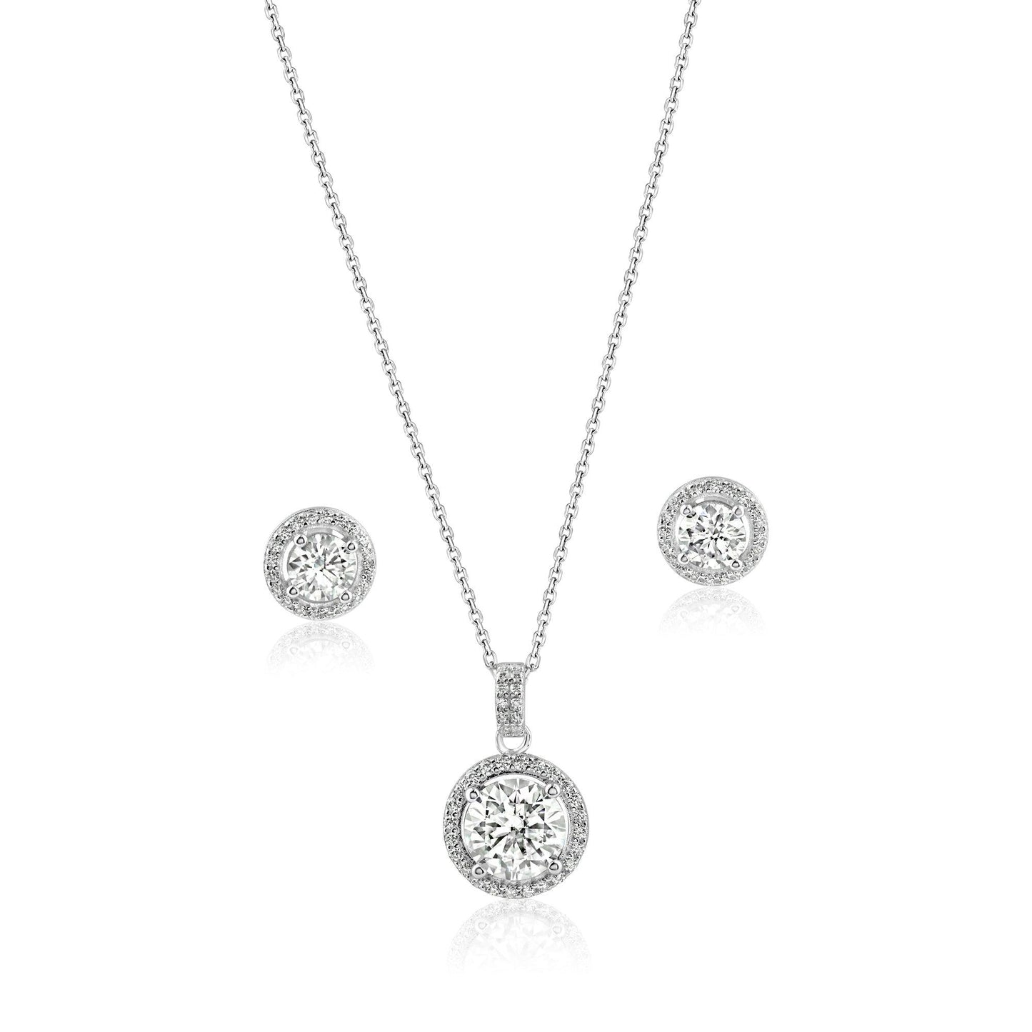 Rhodium Plated 925 Sterling Silver Round Moissanite 0.5 Carat Earring and 2 Carat Necklace Sets - MBGS00001 SPI