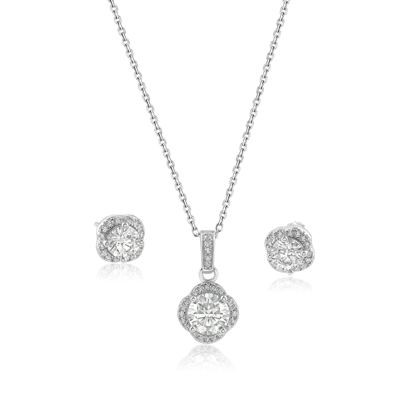 Rhodium Plated 925 Sterling Silver Round Moissanite 0.5 Carat Earring and 1 Carat Necklace Sets - MBGS00002 SPI