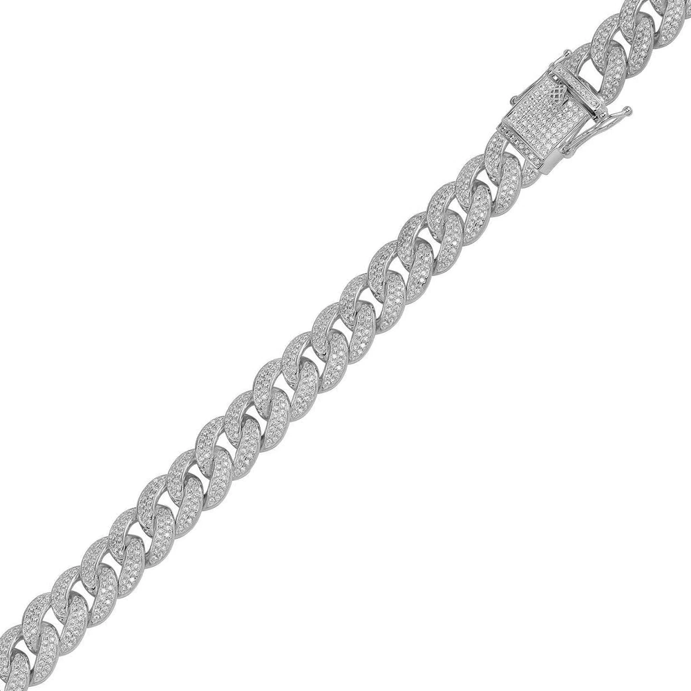 Rhodium Plated 925 Sterling Silver Moissanite Miami Cuban 11.7mm Bracelet - MGMB00091 SPI
