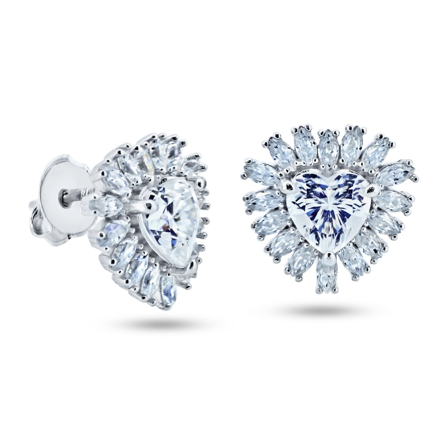 Sterling Rhodium Plated 925 Sterling Silver Moissanite Stone Heart Earring - MGME00003 SPI