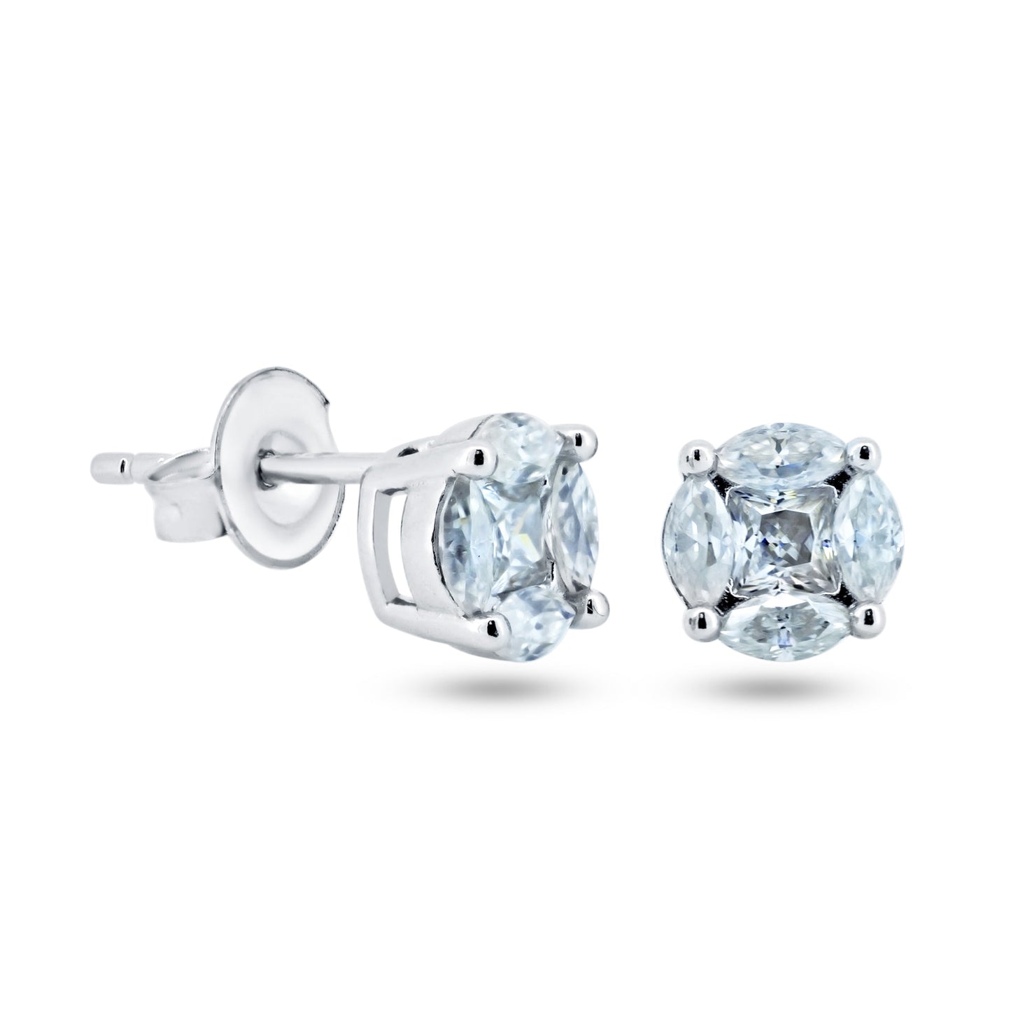 Sterling Rhodium Plated 925 Sterling Silver Moissanite Stone Round Earring - MGME00006 SPI