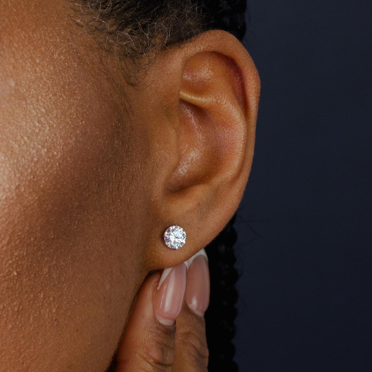 Sterling Rhodium Plated 925 Sterling Silver Moissanite Stone Round Push Back Earring - MGME00008 SPI