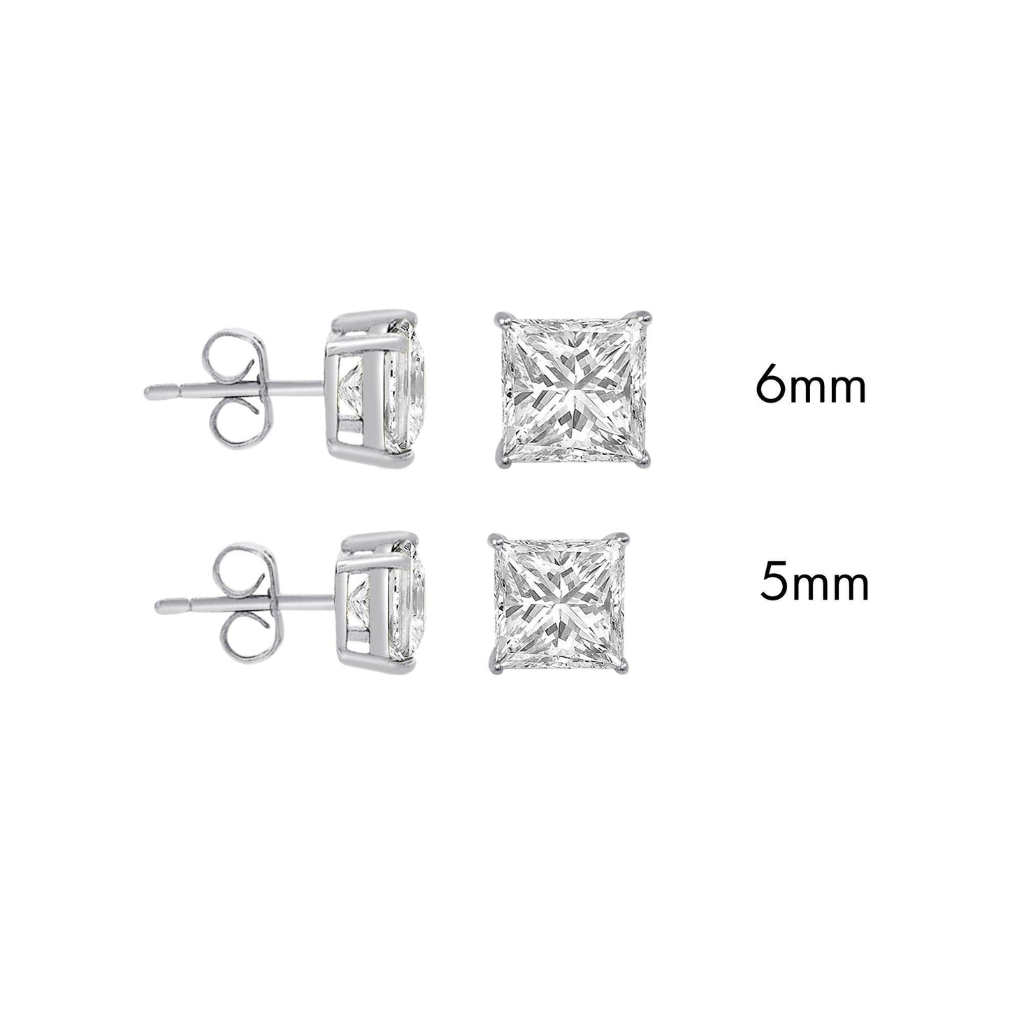 Sterling Rhodium Plated 925 Sterling Silver Moissanite Stone Square Push Back Earring - MGME00009 SPI
