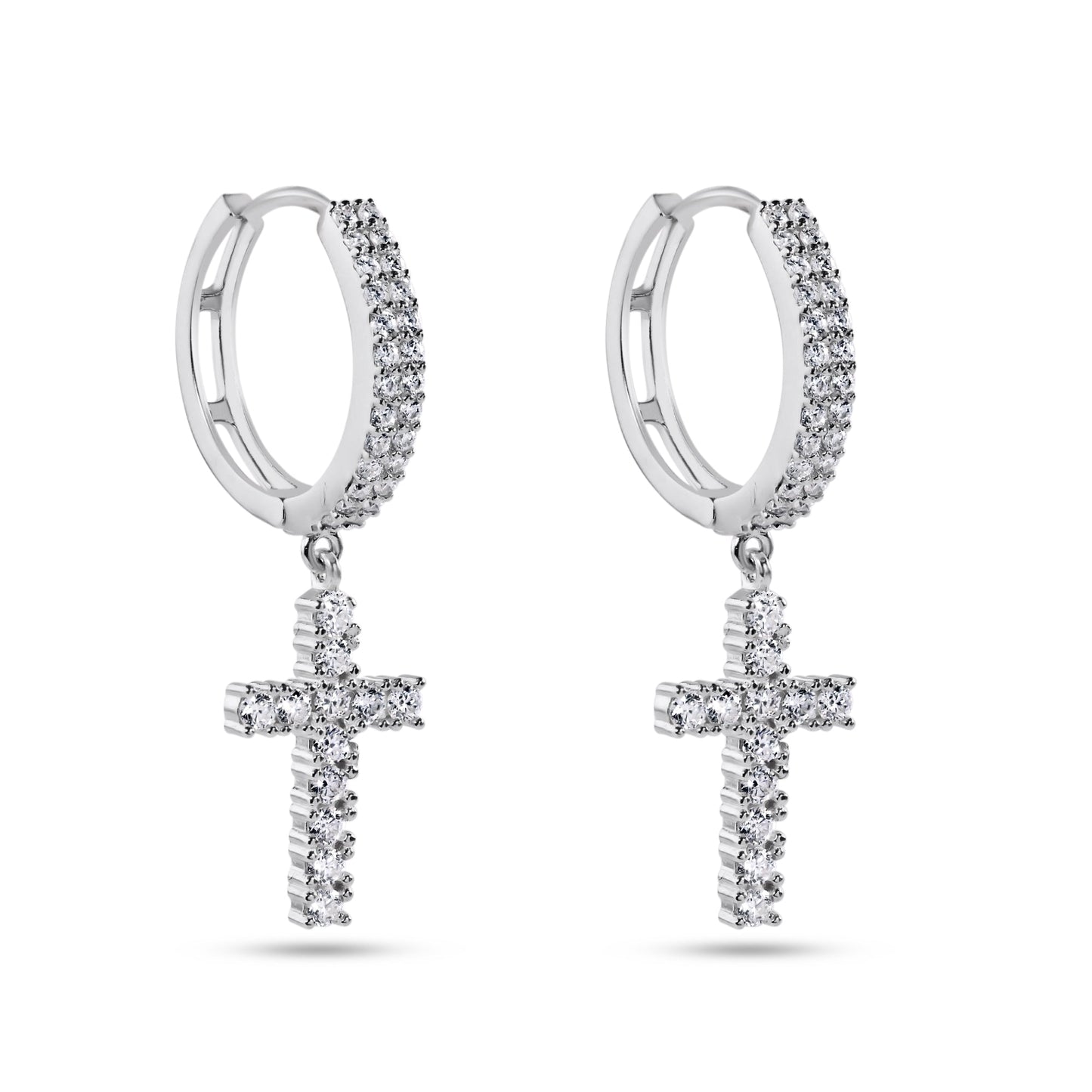 Sterling Rhodium Plated 925 Sterling Silver Moissanite Cross Hoop Earring - MGME00037 SPI