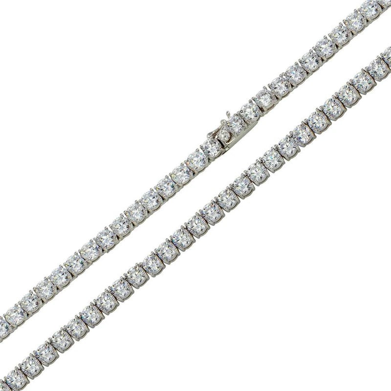 Rhodium Plated 925 Sterling Silver Moissanite Stone 4mm Tennis Necklace - MGMN00017 SPI