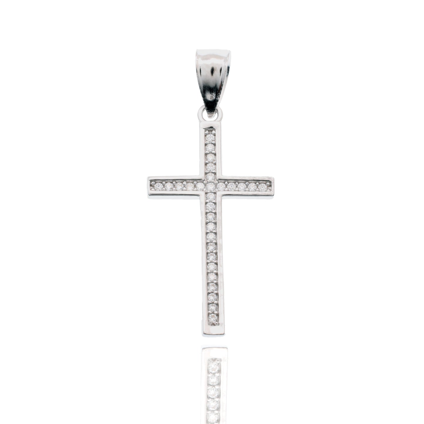 Rhodium Plated 925 Sterling Silver Moissanite Cross 14.2mm x 27mm Pendant - MGMN00022 Fantastic Jewelry NYC