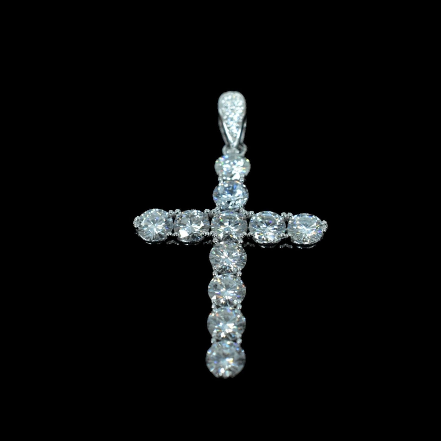 Rhodium Plated 925 Sterling Silver Moissanite Cross Pendant - MGMP00173 Fantastic Jewelry NYC