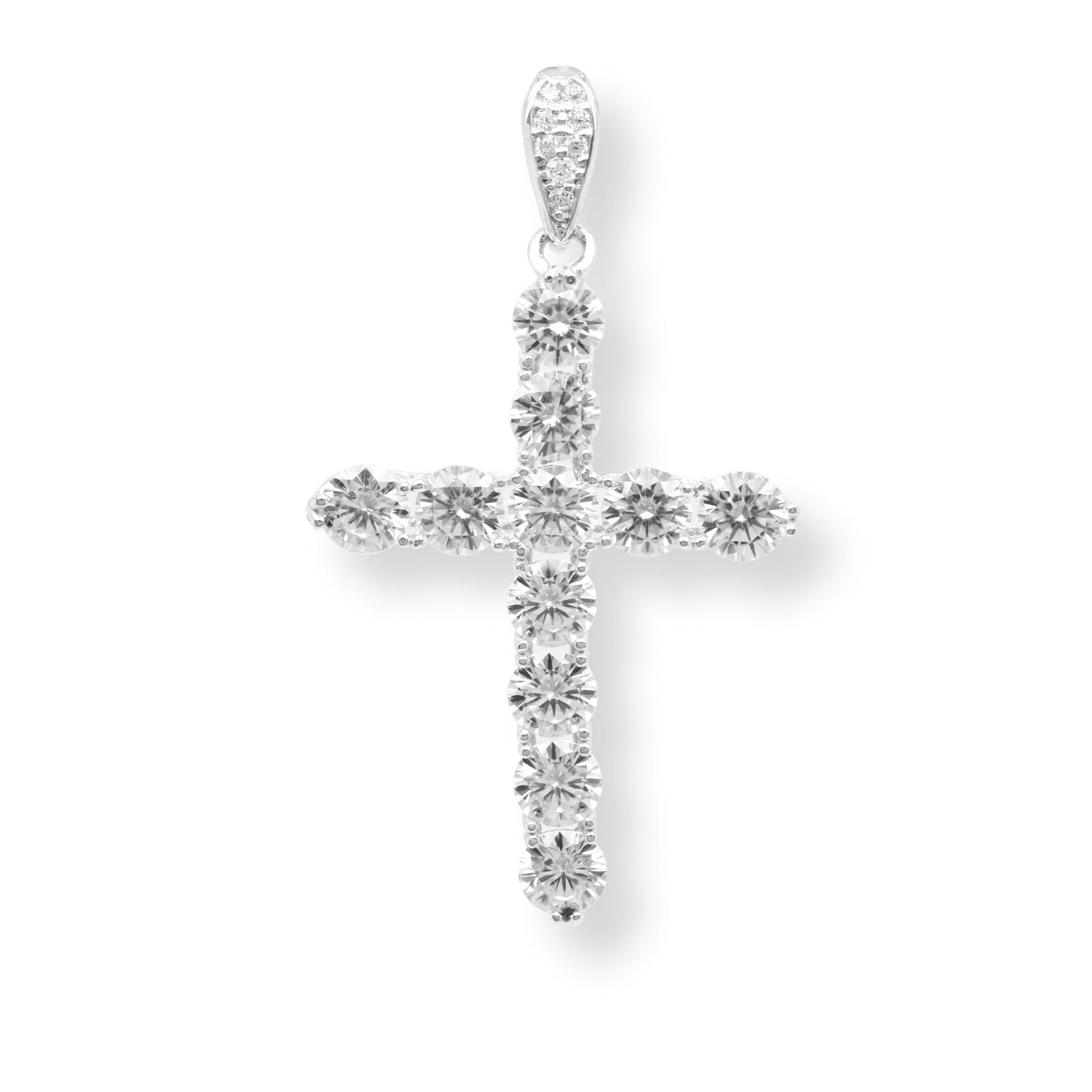 Rhodium Plated 925 Sterling Silver Moissanite Cross Pendant - MGMP00173 Fantastic Jewelry NYC
