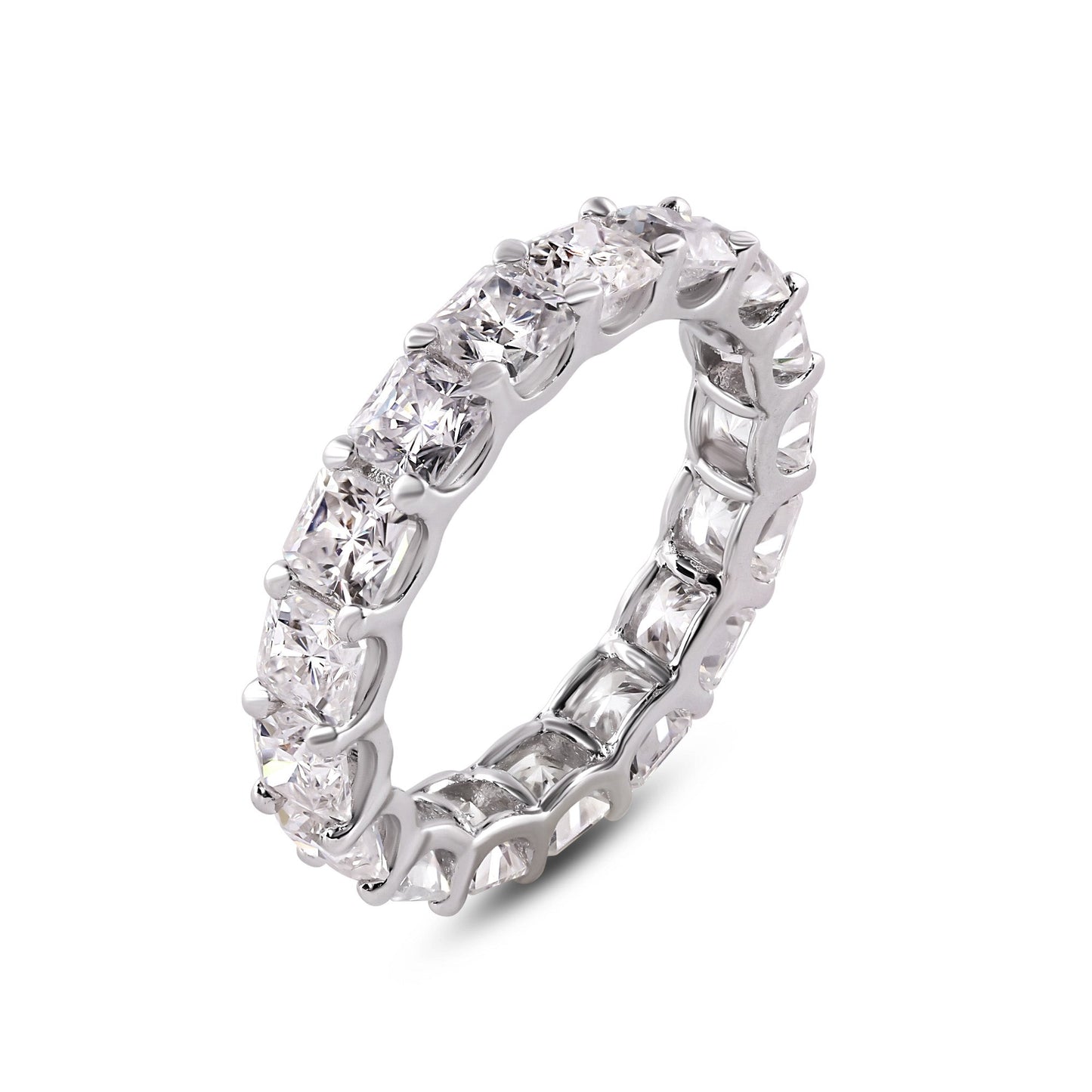 Rhodium Plated 925 Sterling Silver Moissanite 3.8mm Eternity Band Ring - MGMR00006 SPI
