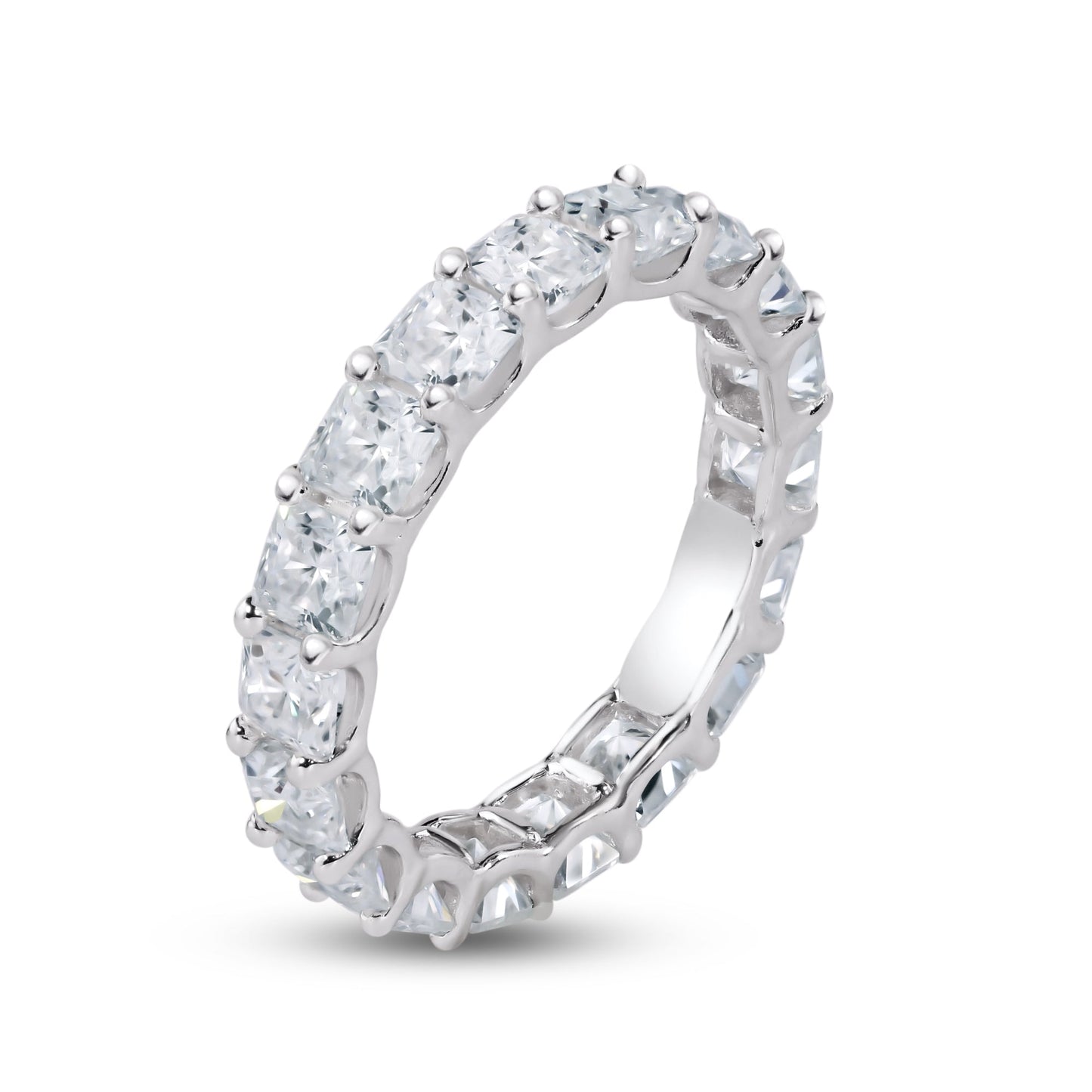 Rhodium Plated 925 Sterling Silver Moissanite 3.8mm Eternity Band Ring - MGMR00006 SPI