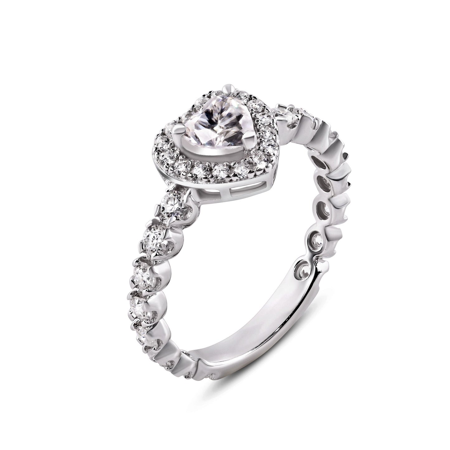 Rhodium Plated 925 Sterling Silver Moissanite Stone Heart Ring - MGMR00008 SPI