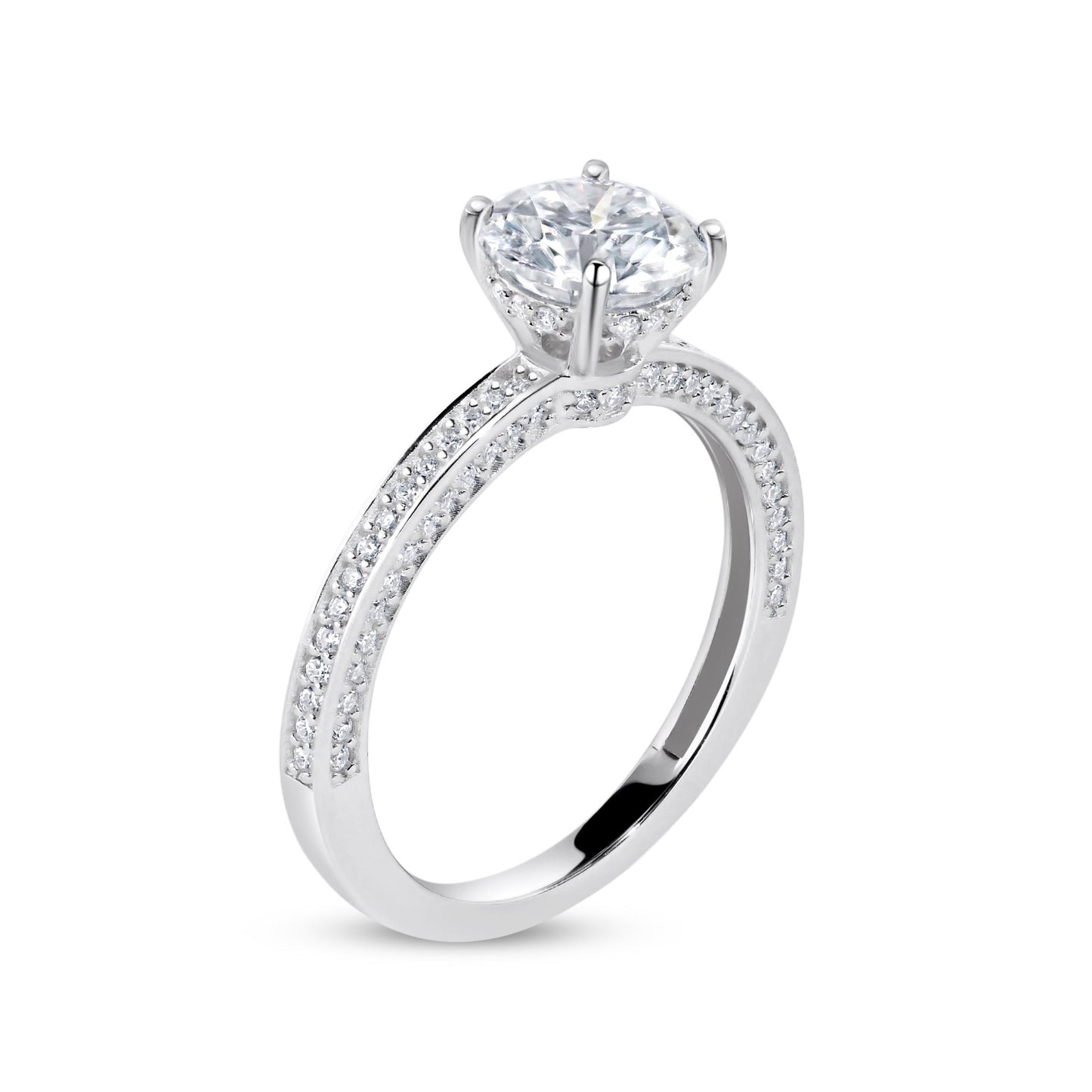 Rhodium Plated 925 Sterling Silver Moissanite Stone Engagement Ring - MGMR00009 SPI