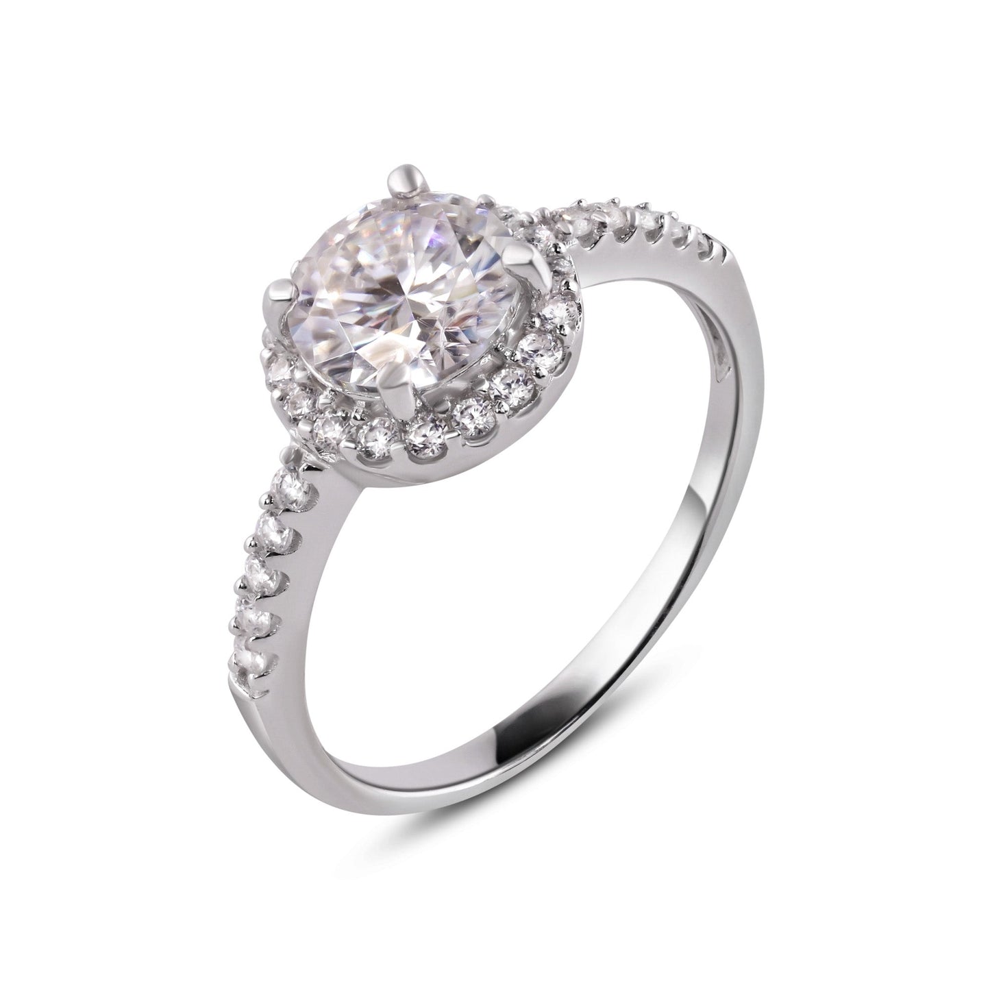 Rhodium Plated 925 Sterling Silver Moissanite Stone Engagement Halo Ring - MGMR00010 SPI
