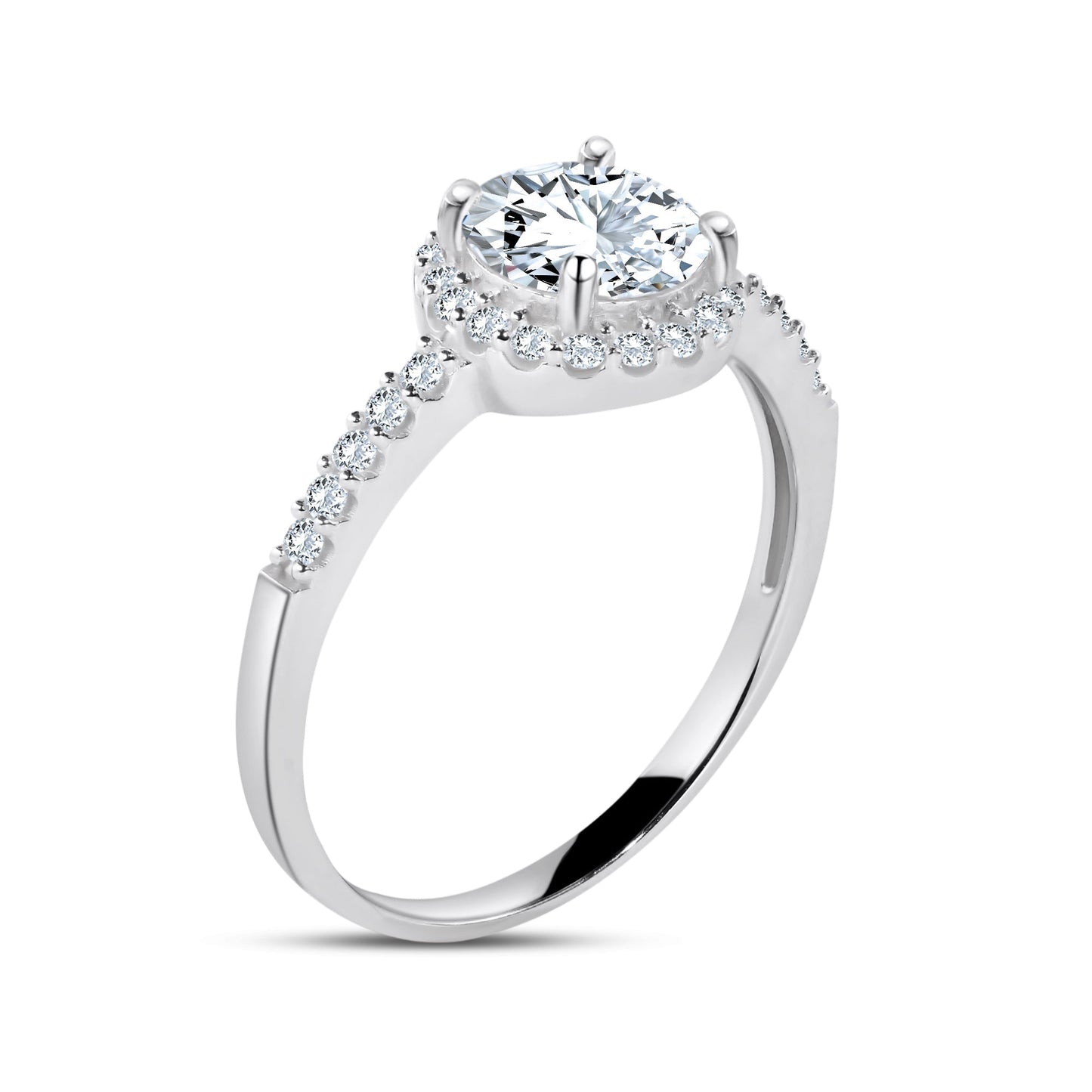 Rhodium Plated 925 Sterling Silver Moissanite Stone Engagement Halo Ring - MGMR00010 SPI