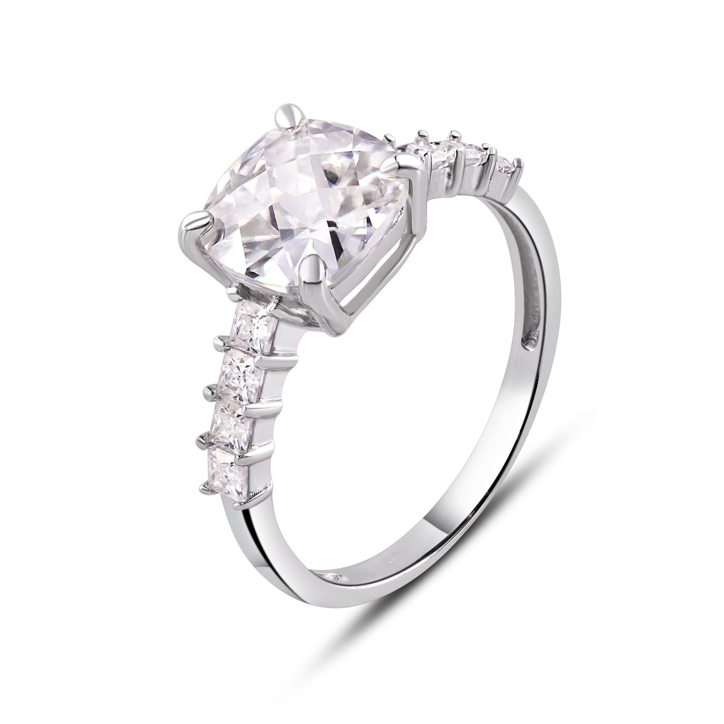 Rhodium Plated 925 Sterling Silver Moissanite Square Stone Engagement Ring - MGMR00011 SPI