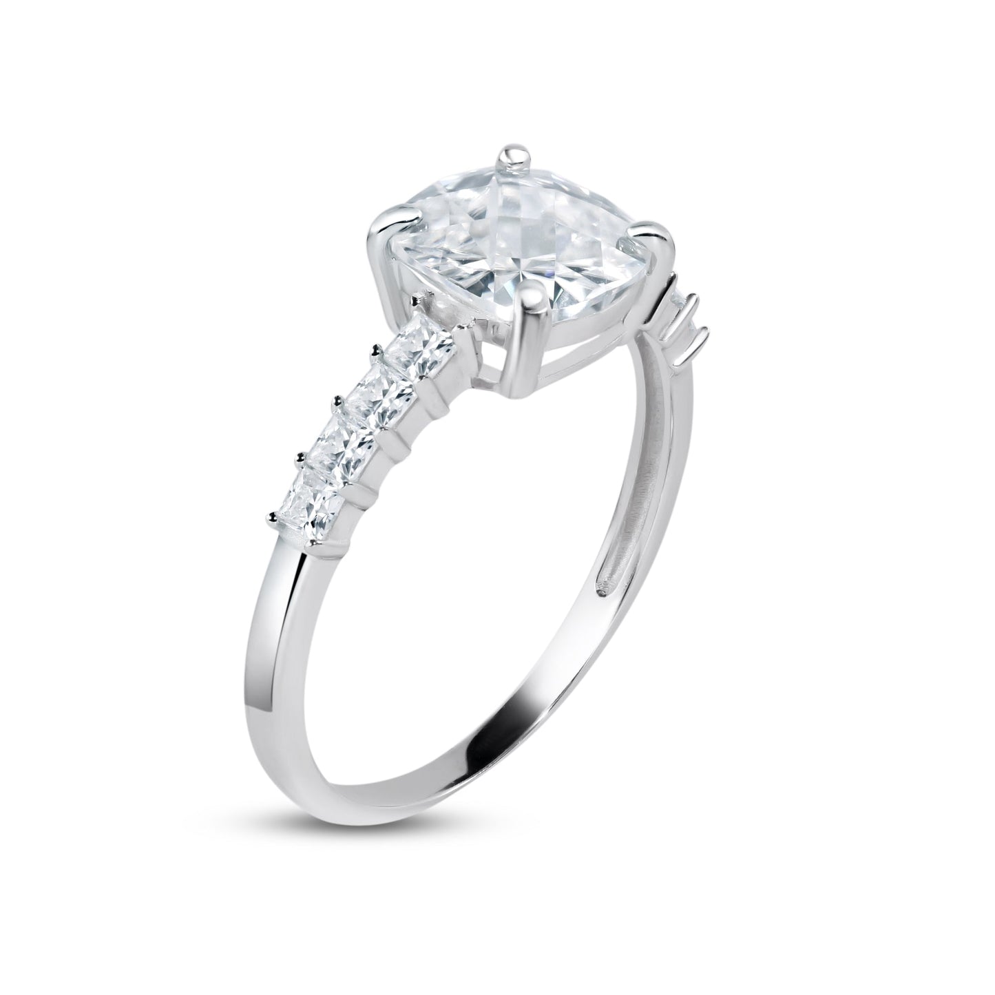 Rhodium Plated 925 Sterling Silver Moissanite Square Stone Engagement Ring - MGMR00011 SPI