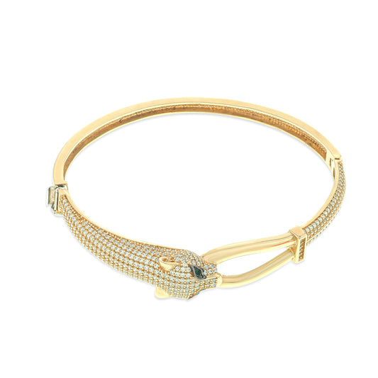 Leopard Head Bangles bracelet 14K Gold With CZ
