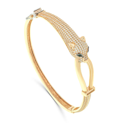 Leopard Head Bangles bracelet 14K Gold With CZ