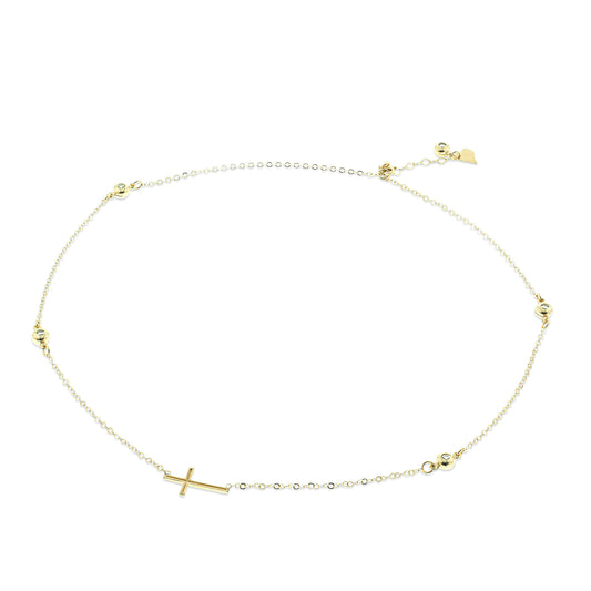 Sideways Cross Necklace | 14K Gold