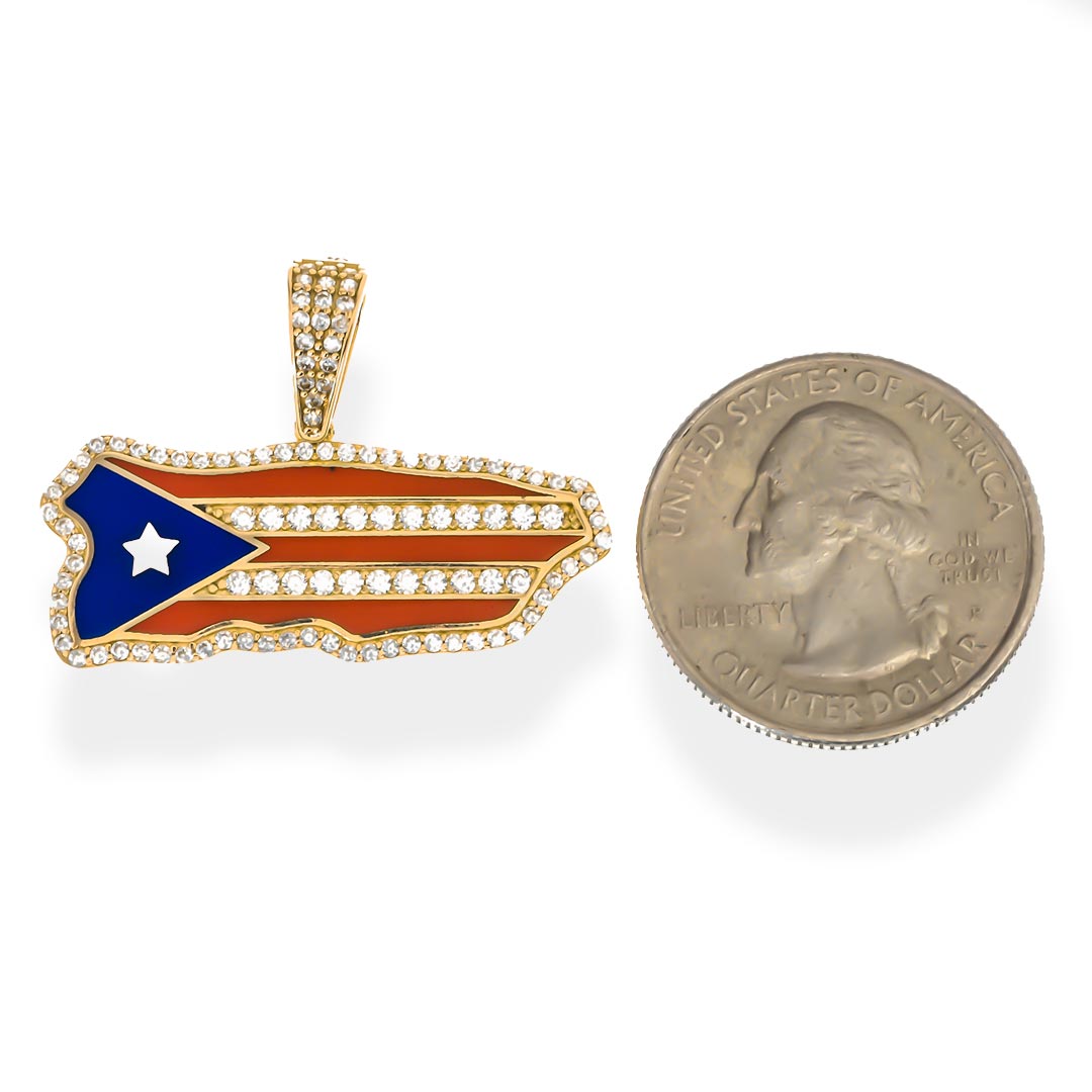 Puerto Rico Map-Flag Pendant | 14K Gold With Cz - Fantastic Jewelry NYC