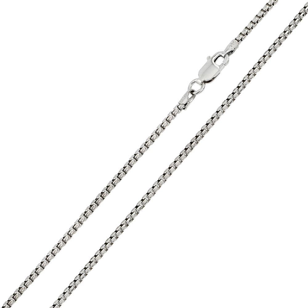 Rhodium Plated 925 Sterling Silver Round Box 050 Chain or Bracelet 2.6mm - CH218 RH SPI