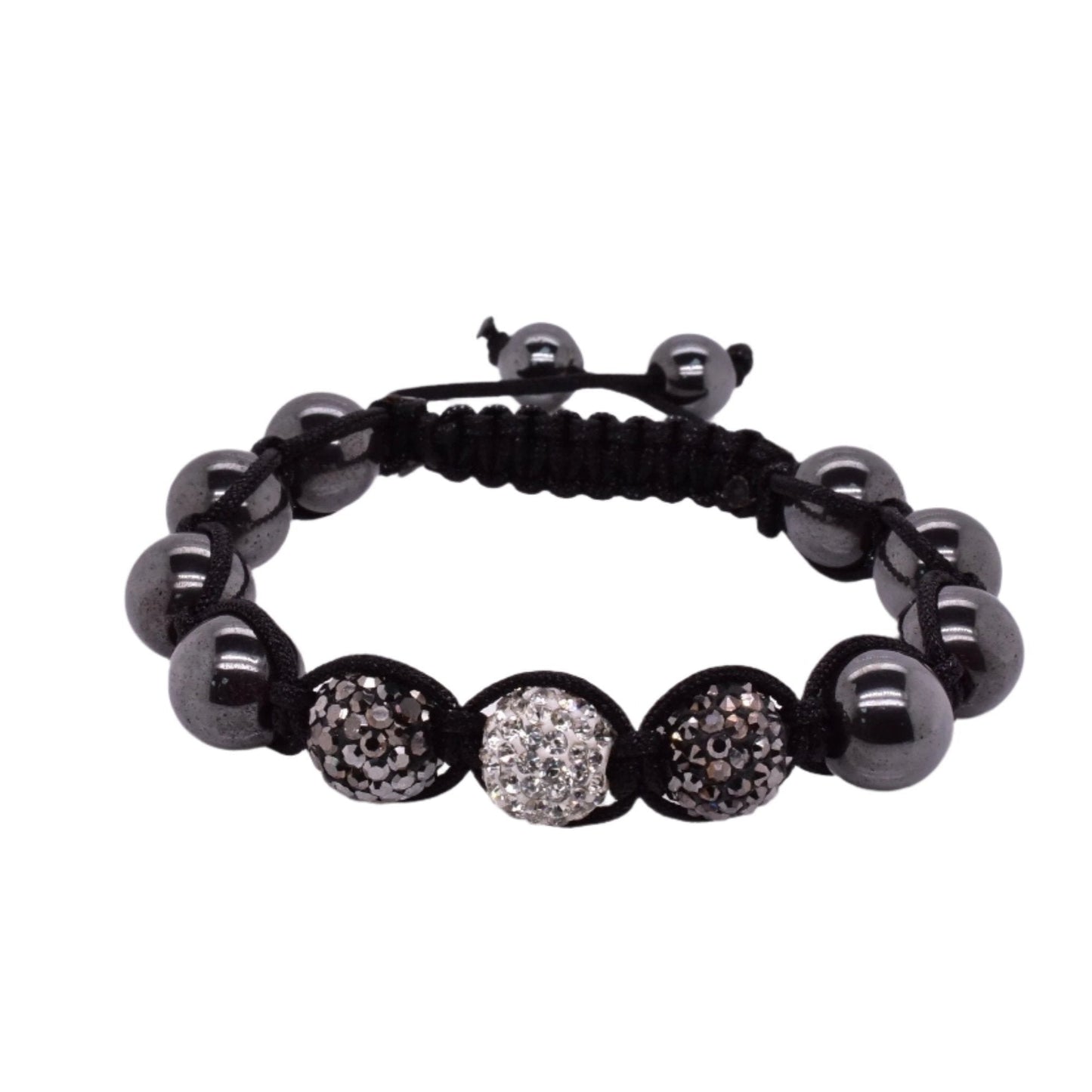 Stainless Steel Clear and Black Crystal Hematite Shamballa Corded Bracelet - SBB00039 Fantastic Jewelry NYC