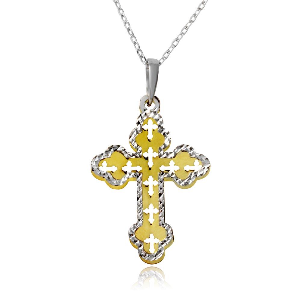 Gold and Rhodium Plated 925 Sterling Silver Double Cross Necklace - SOP00001 SPI