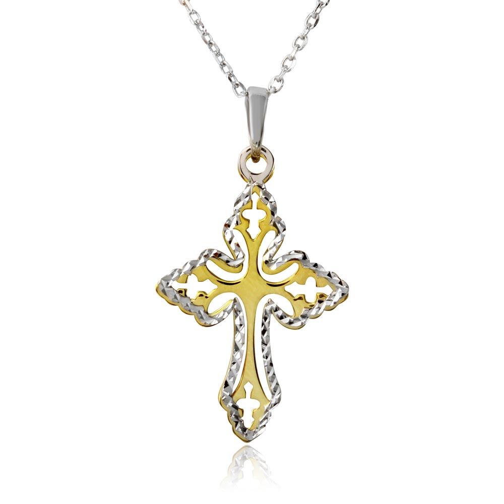 Gold and Rhodium Plated 925 Sterling Silver Double Cross Necklace - SOP00003 SPI