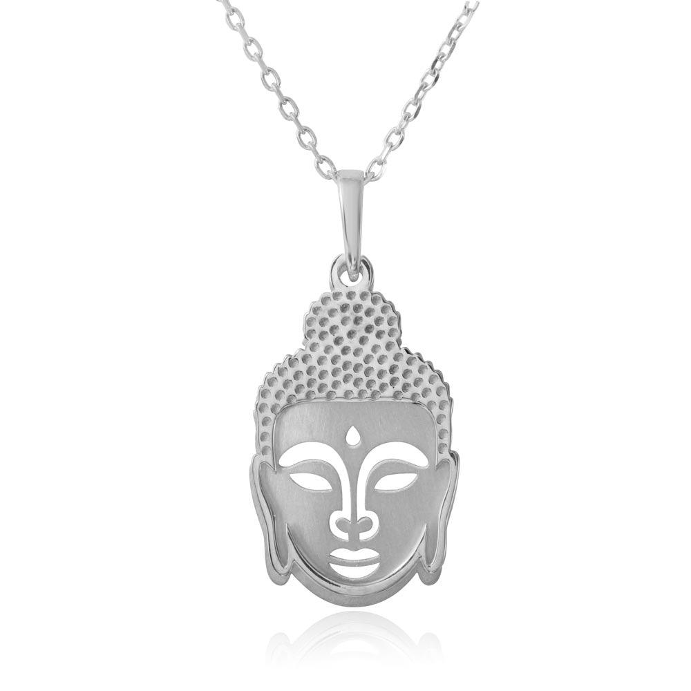 Rhodium Plated 925 Sterling Silver Buddha Pendant Necklace - SOP00010 SPI