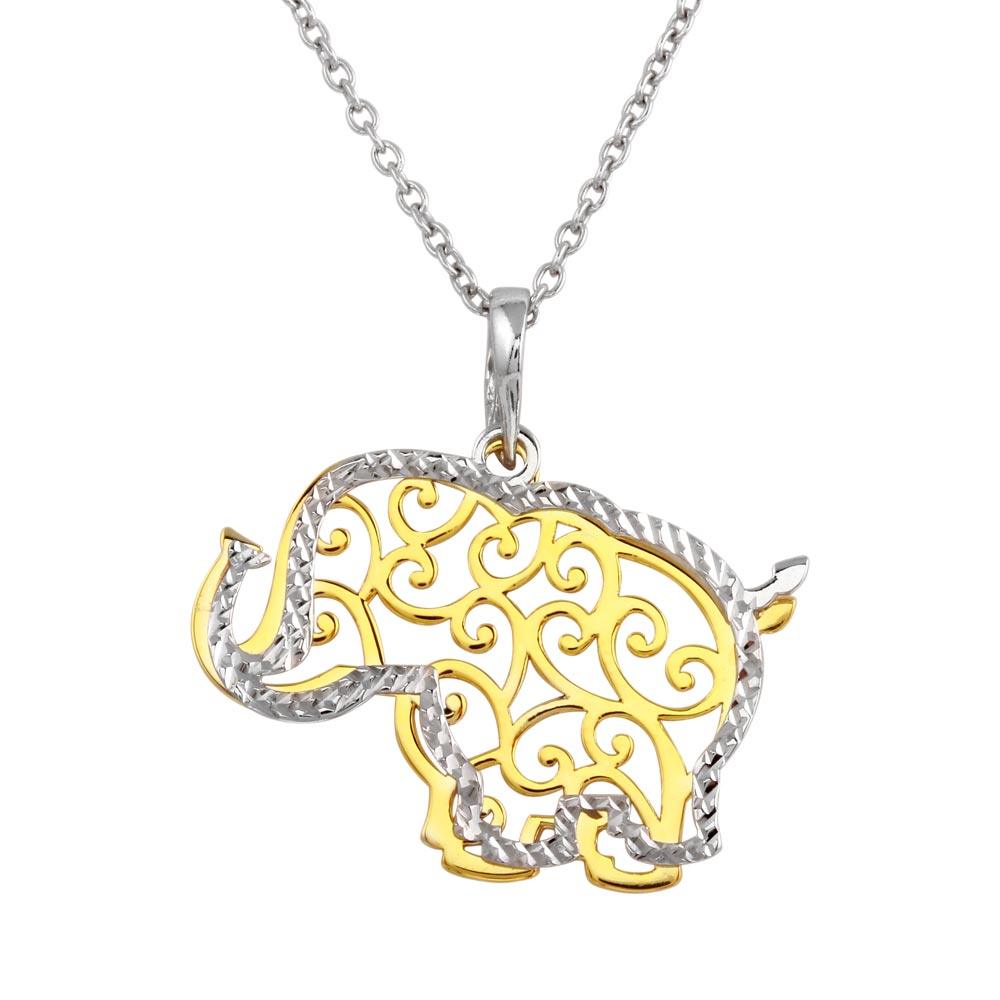 Two-Tone 925 Sterling Silver Rhodium and Gold Plated Elephant Necklace - SOP00015 SPI