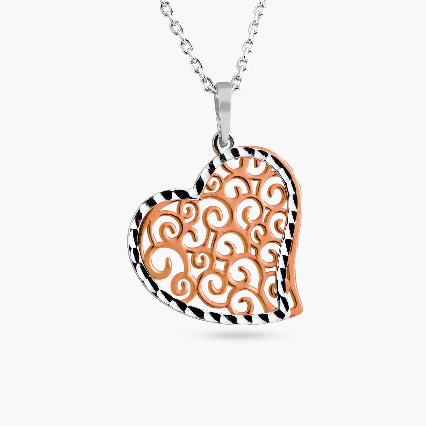 Rhodium and Rose Gold Plated 925 Sterling Silver Heart Necklace - SOP00016 SPI