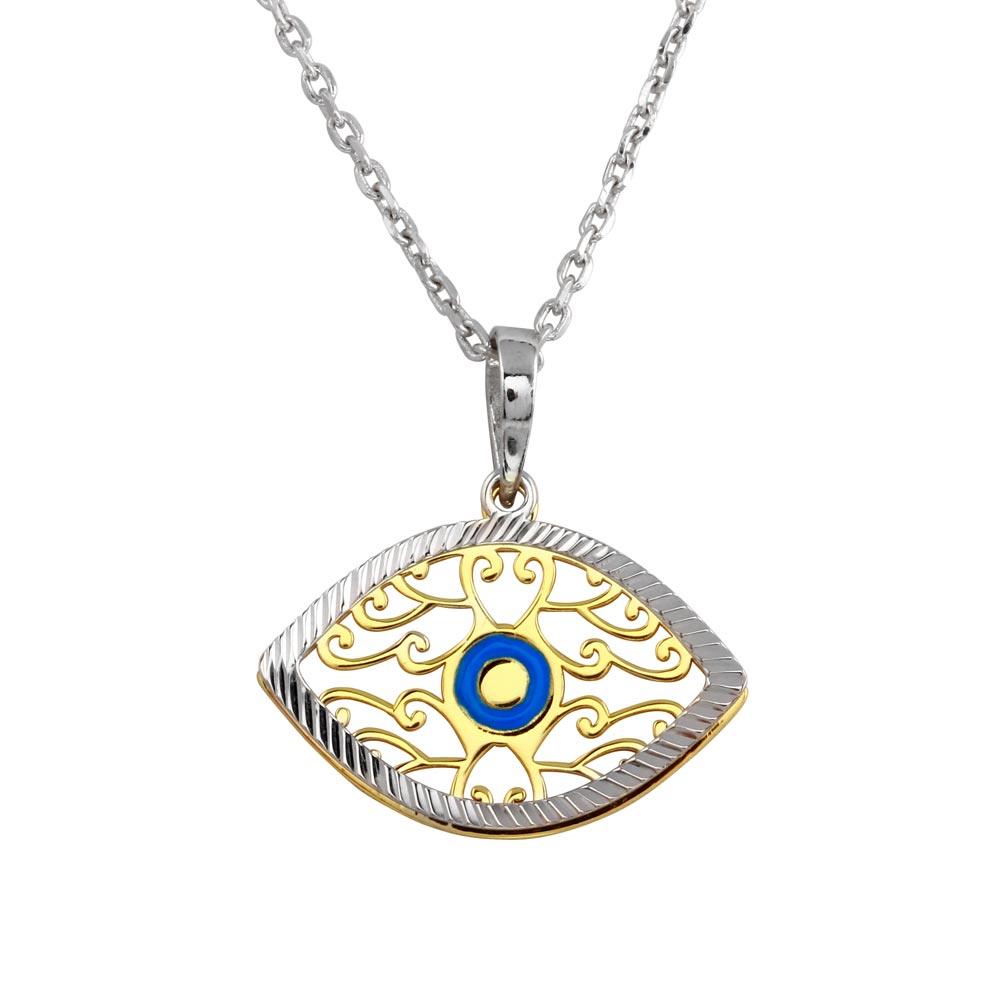 Two-Tone 925 Sterling Silver Blue Enamel Center Double Eye Necklace - SOP00017 SPI