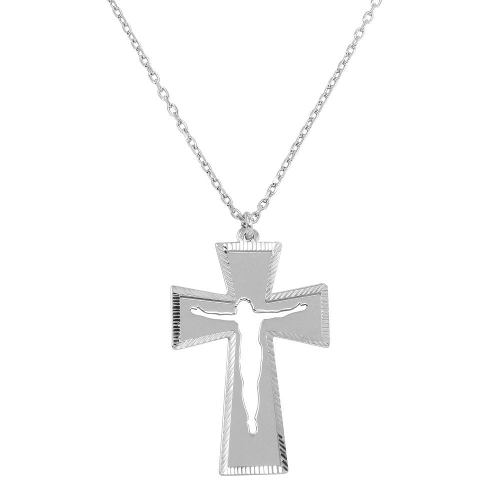 High Polished 925 Sterling Silver Double Cross Pendant Necklace - SOP00047 SPI