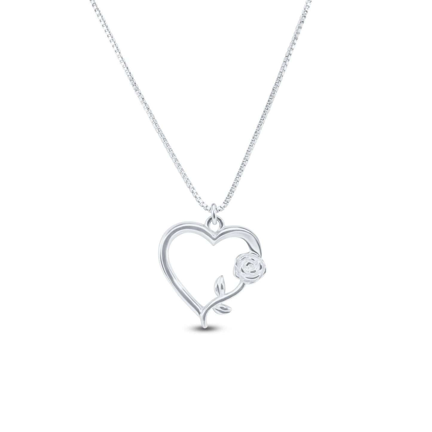 Rhodium Plated 925 Sterling Silver Heart Rose Necklace Pendant - SOP00183 SPI