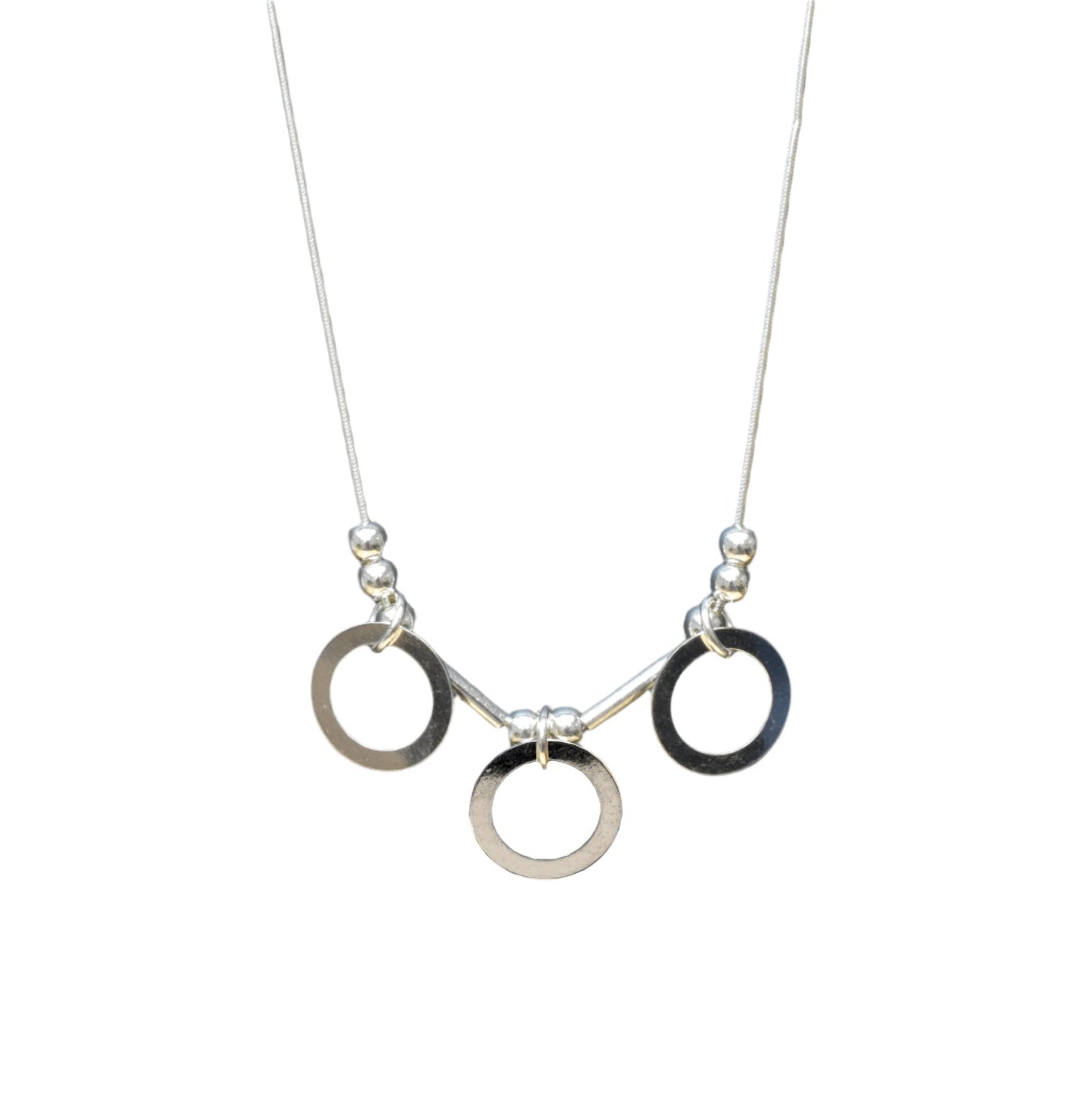 High Polish 925 Sterling Silver Triple Ring and Bar Necklace- SPN00012 Fantastic Jewelry NYC
