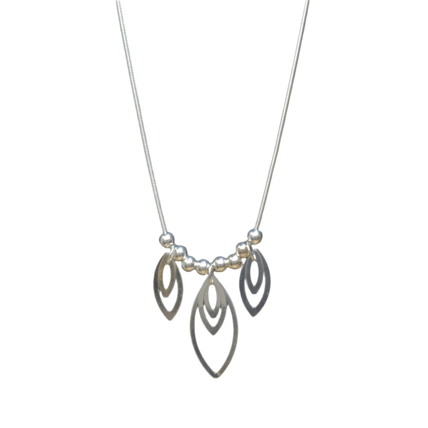 High Polish 925 Sterling Silver Ascending Multi Almond Shaped Dangle Necklace- SPN00017 Fantastic Jewelry NYC