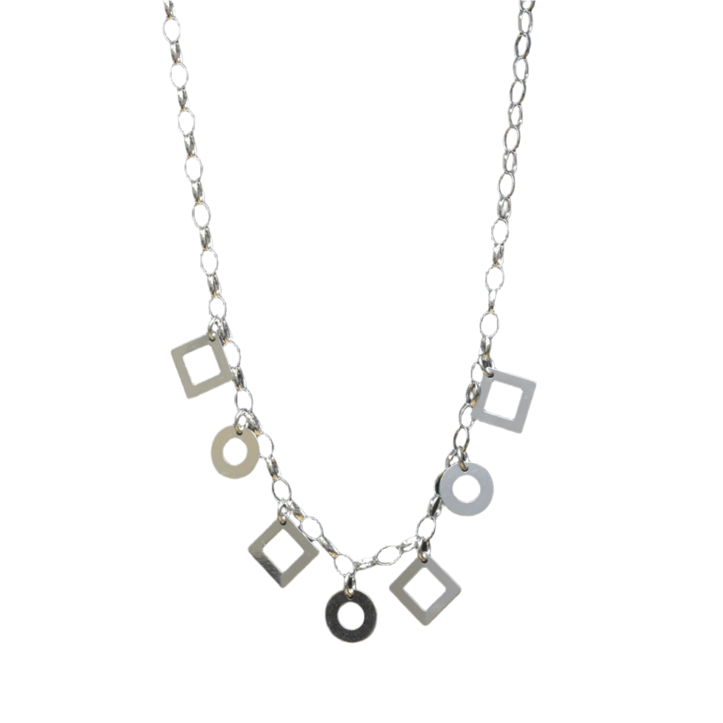 High Polish 925 Sterling Silver Multi Shaped Dangle Necklace- SPN00021 Fantastic Jewelry NYC