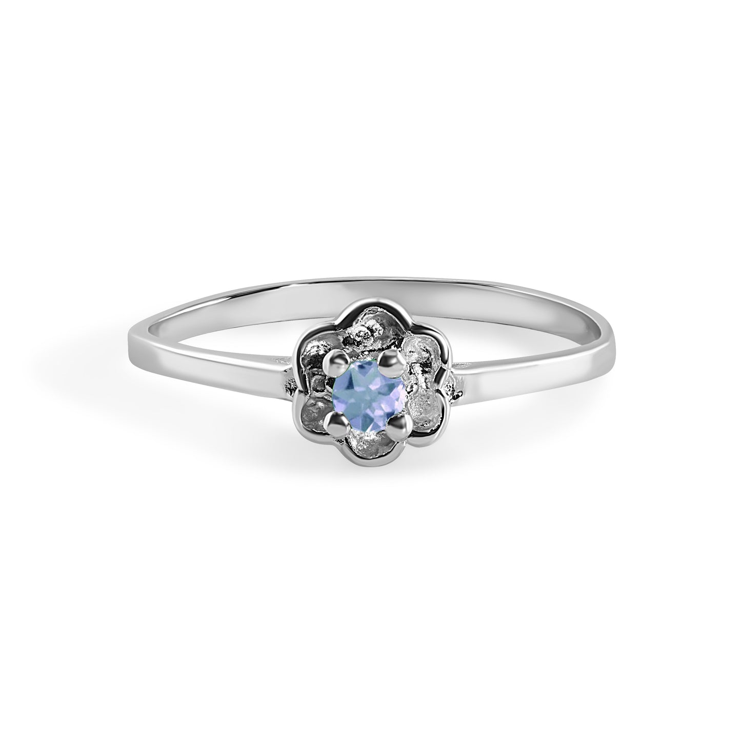 Rhodium Plated 925 Sterling Silver Dainty Birthstone Flower Ring- SPR00004 Fantastic Jewelry NYC