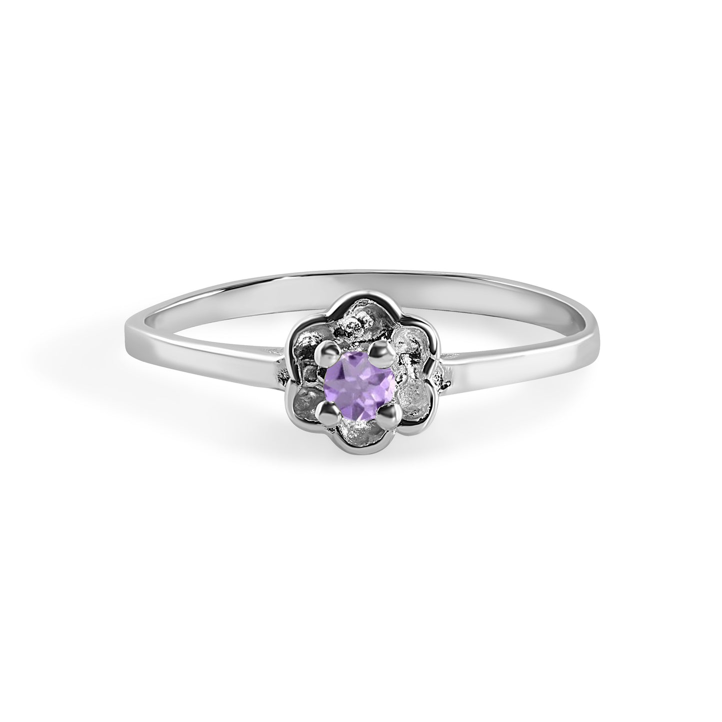 Rhodium Plated 925 Sterling Silver Dainty Birthstone Flower Ring- SPR00004 Fantastic Jewelry NYC