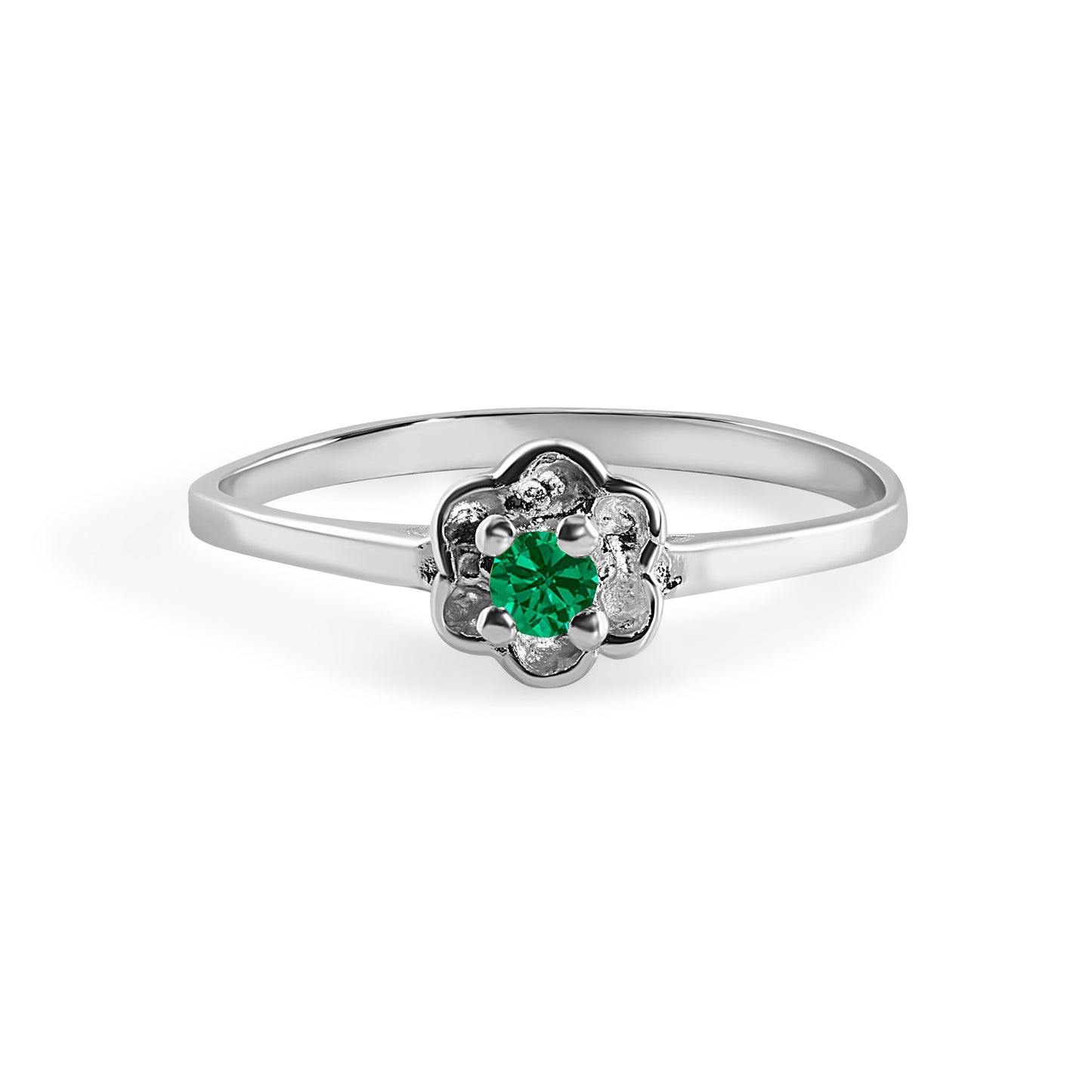 Rhodium Plated 925 Sterling Silver Dainty Birthstone Flower Ring- SPR00004 Fantastic Jewelry NYC