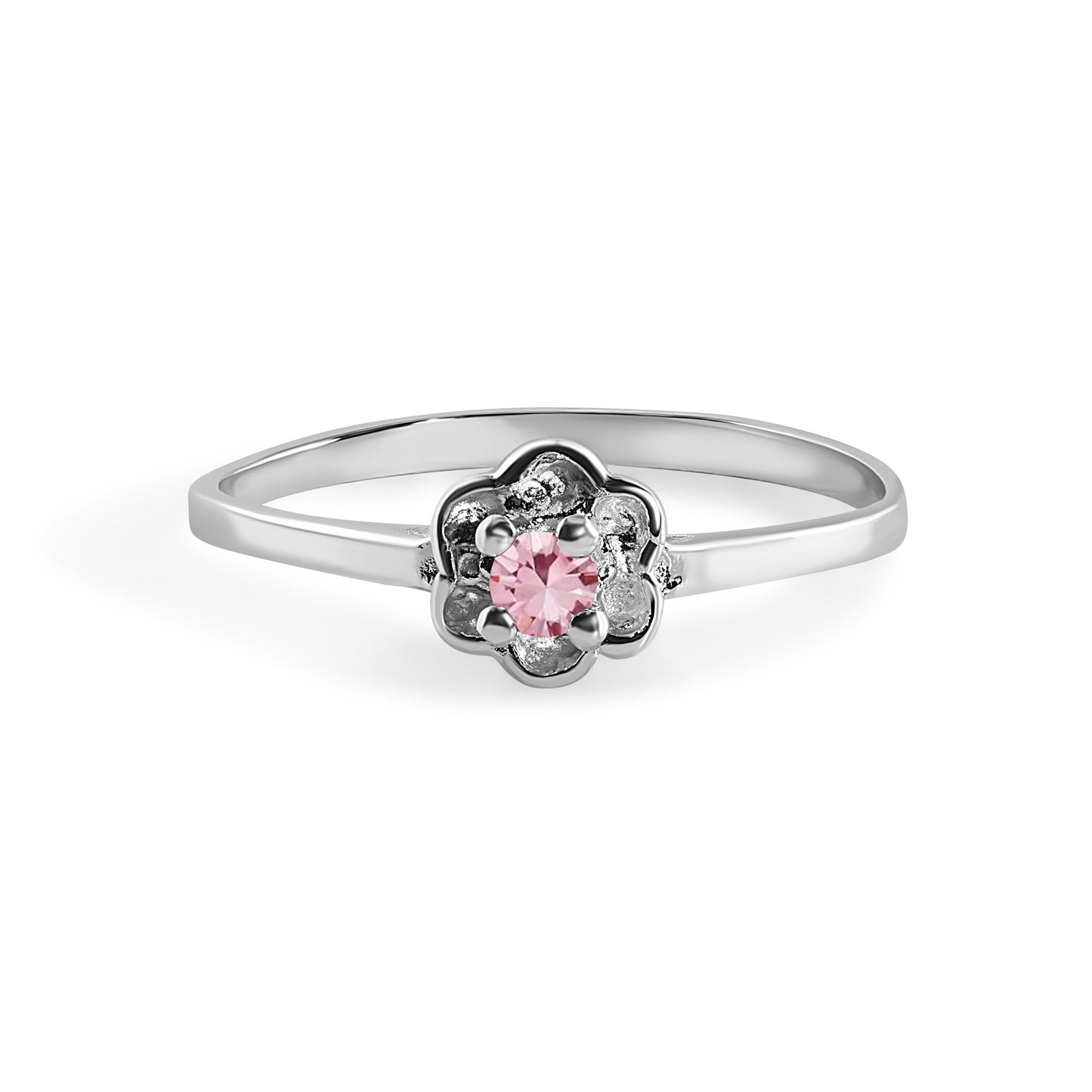Rhodium Plated 925 Sterling Silver Dainty Birthstone Flower Ring- SPR00004 Fantastic Jewelry NYC