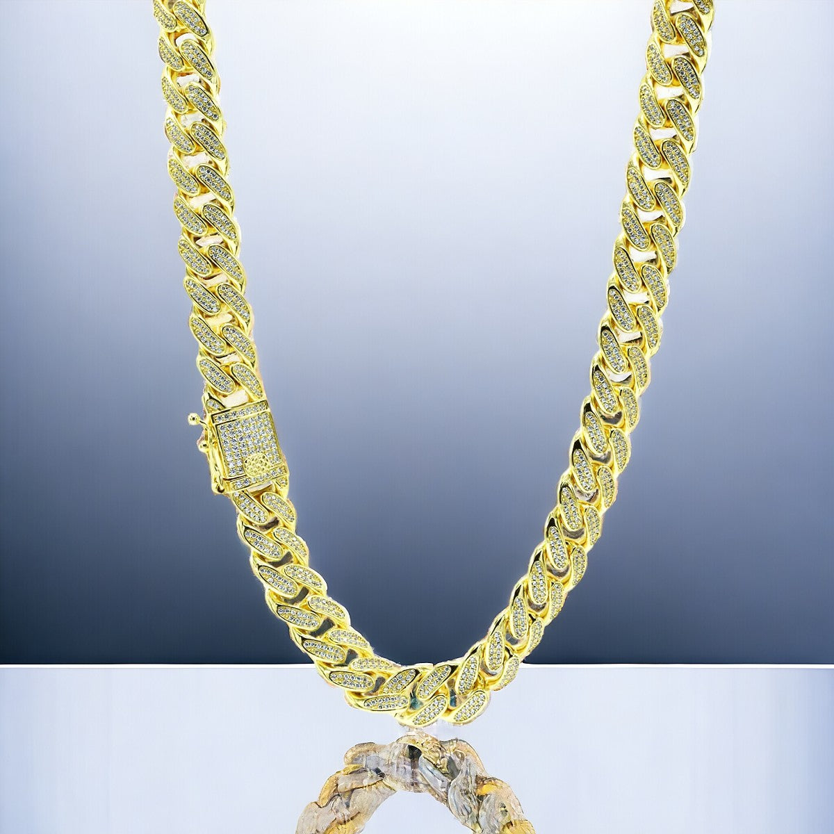 STNB-15 925 Silver 12mm Square Stone Lock Cuban Chain 16in 18in Net Price Fantastic Jewelry NYC